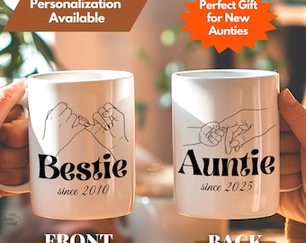 Custom New Auntie Mug Gift for Best Friend, Pregnancy Announcement Aunt Cup, Groovy Coffee Cup Baby Reveal, Promoted to Auntie