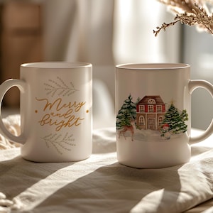 Merry & Bright Christmas Mug, Perfect Christmas Gift, Cozy Christmas Gift, Christmas Winter Mug, Gift for Christmas