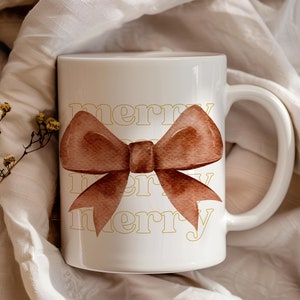 Coquette Bow Christmas Mug, Perfect Christmas Gift, Cozy Christmas Gift, Christmas Winter Mug, Gift for Christmas