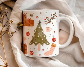 Cozy Christmas Mug with Watercolor Ornaments, Perfect Gift Idea for Christmas, Winter Mug for Holiday, Santas Secret Gift for Her
