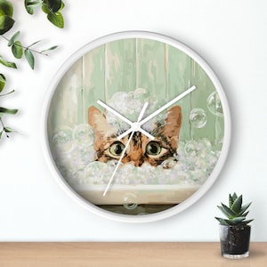 Cat in Bubbles Wall Clock, Cute Home Decor, Cat Lover Gift