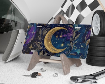 Targa personalizzata Celestial Dream, targhetta decorativa per auto, luna e stelle, targa personalizzabile, regalo unico, decorazione cosmica