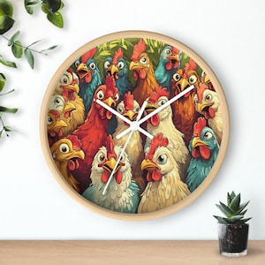 More Quirky Chickens Wall Clock, Farmhouse Decor, Kitchen Accessory, Rustic Gift, Animal Lovers, Home Decor