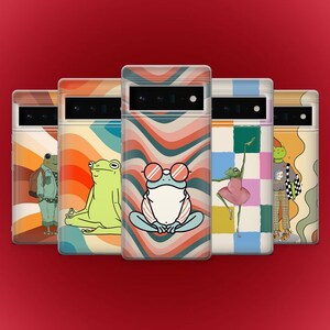 Retro Stripes Phone Case Funky Frog Cover for Google Pixel 10, 9A, 9, 8A, 8Pro, 7Pro, 7A Samsung S25, S24, A56, A17 iPhone 17Pro, 16A, 15 14