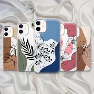 Custodia per telefono minimalista astratta con motivo floreale per iPhone 16Pro 15 14 13 12, Google Pixel 9Pro XL 8A 7A 7Pro, 6A, 6Pro, Samsung S24fe, S23fe S22