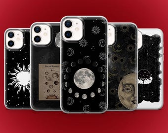Funda de astrología con diseño de luna y sol para iPhone 17, 16E, 15, 14, 13, 12, X, Pixel 10, 9Pro, XL, 8A, 7A, 6A, Samsung S25fe, S24fe, S23, A17, A56