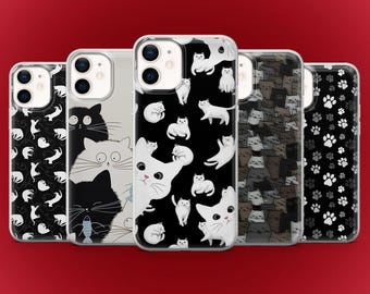 Funda de teléfono con diseño de gato negro para iPhone 17, 16E, 15, 14, 13, 12, X, Pixel 10, 9Pro, XL, 8A, 7A, 6A, Samsung S25fe, S24fe, S23, A17, A56