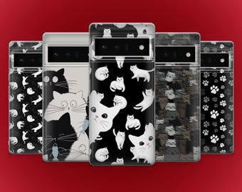 Funda de teléfono con diseño de gato negro para Google Pixel 10, 9A, 9ProXL, 8A, 8Pro, 7Pro, 7A, Samsung S25Fe, S24, A56, A17, iPhone 17, 16, 15, 14 y 12