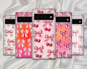 Capa de celular rosa estilo preppy com laço fofo para Google Pixel 10, 9A, 9ProXL, 8A, 8Pro, 7Pro, 7A, Samsung S25Fe, S24, A56, A17, iPhone 17, 16, 15 e 14.