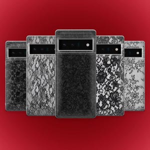 Trendy Phone Case Black Lace Print Cover for Google Pixel 10, 9A, 9ProXL, 8A, 8Pro, 7Pro, 7A Samsung S25Fe, S24, A56, A17 iPhone 17 16 15 14