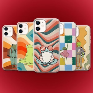 Hippie Frog Phone Case Retro Stripes Cover for iPhone 17, 16E, 15, 14, 13, 12 Pixel 10, 9Pro, XL, 8A, 7A, 6A Samsung S25, S24, S23, A17, A56
