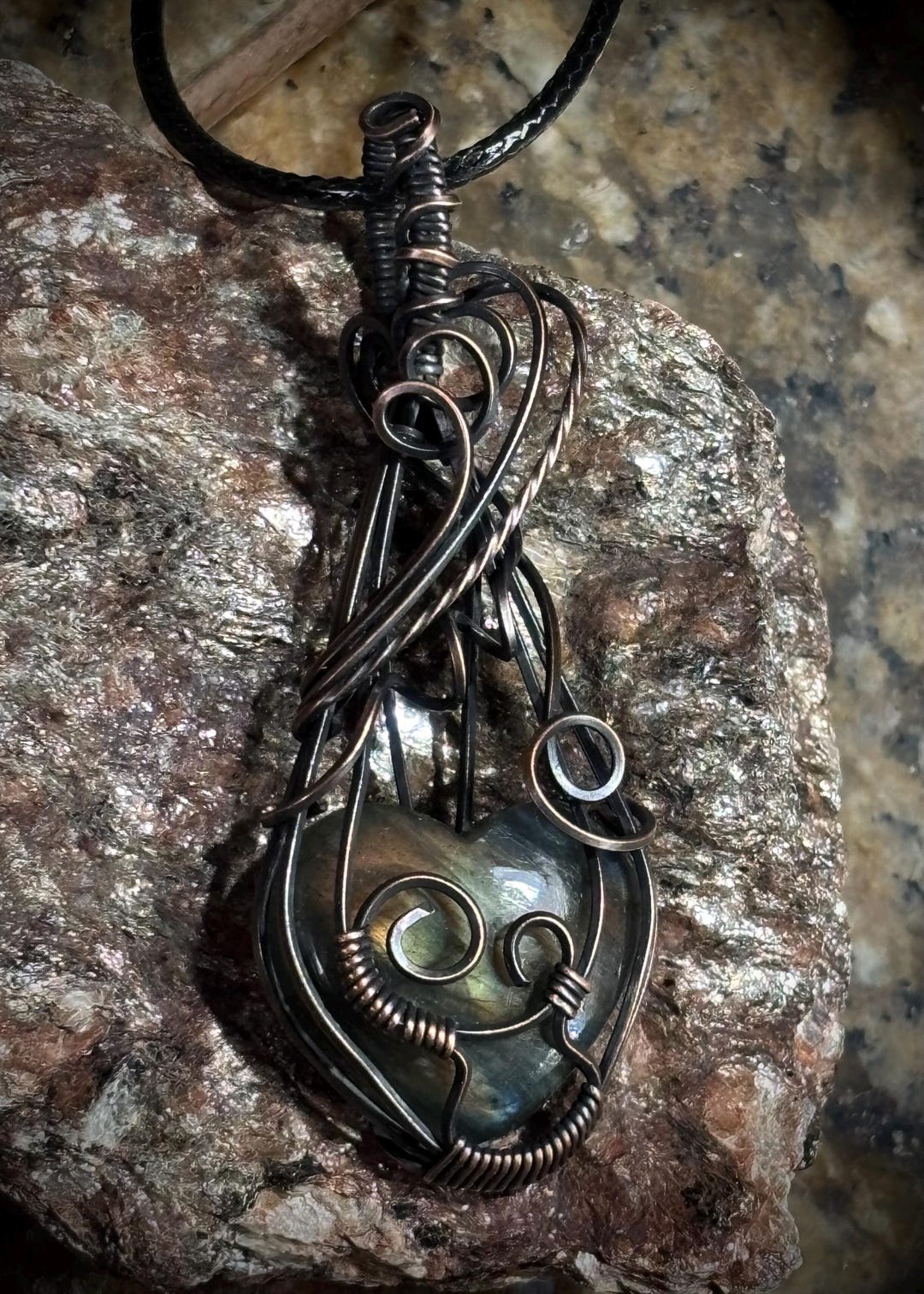 Labradorite Heart Pendant: Oxidized Copper Wire Wrapped Necklace - Etsy
