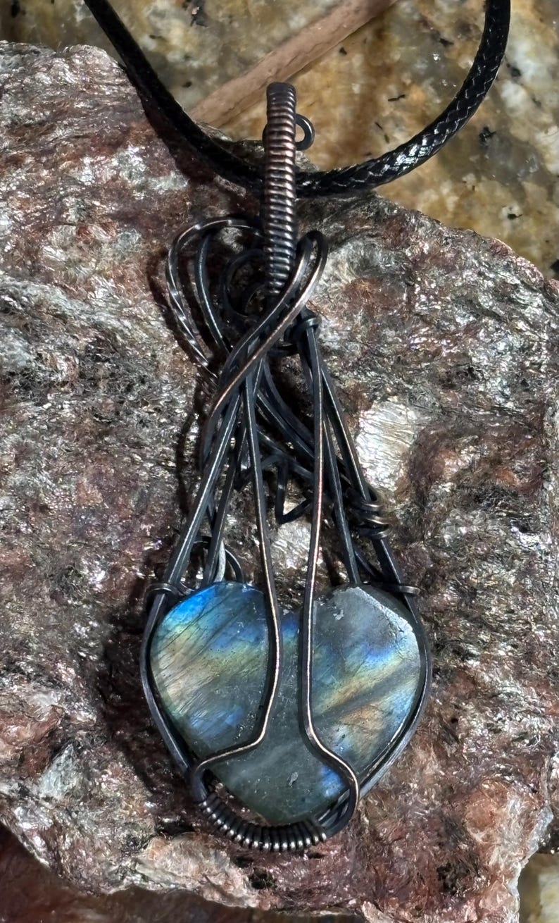 Labradorite Heart Pendant: Oxidized Copper Wire Wrapped Necklace - Etsy