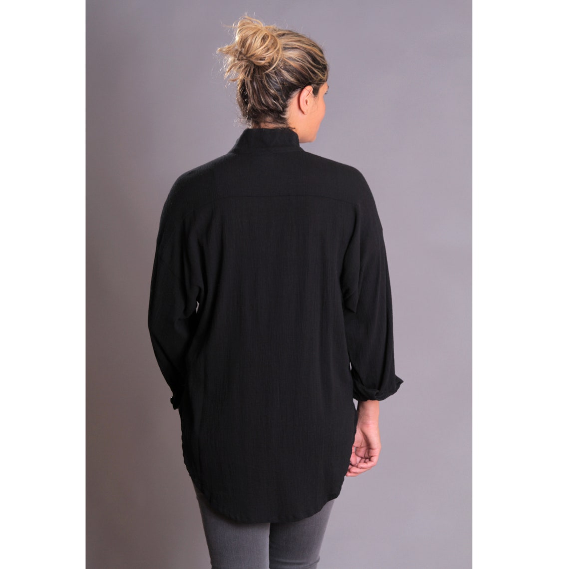 Black Gauze Boyfriend Shirt Long Shirt Boho Gauze Crinkle Etsy