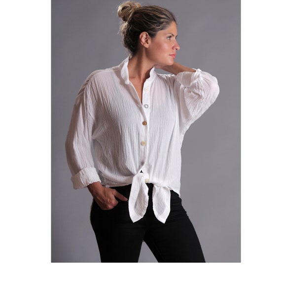 White Cotton Gauze Boyfriend Shirt Etsy