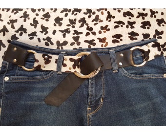 Cintura in pelle di mucca con stampa leopardata, cintura ad anello in acciaio fatta a mano