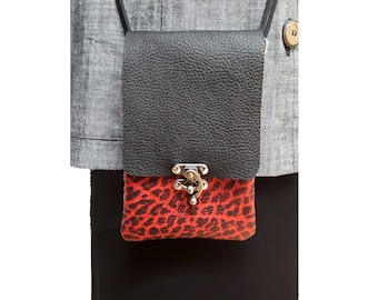 Borsa a tracolla per cellulare in pelle leopardata rossa