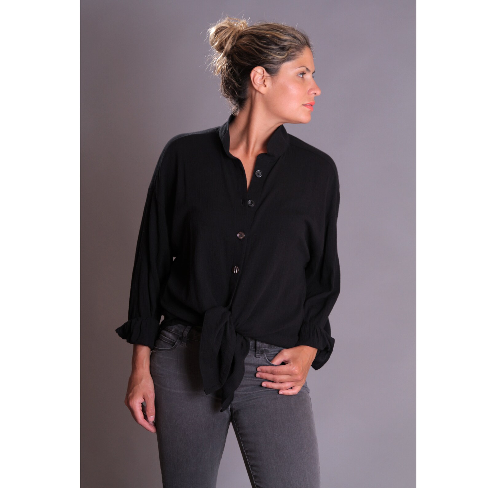 Black Gauze Boyfriend Shirt Long Shirt Boho Gauze Crinkle Etsy