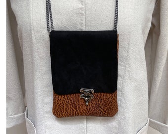 Cell phone crossbody purse, holder, pouch, leather cellphone bag, case, phone holder, mobile phone, brown black, adjustable straps, errand