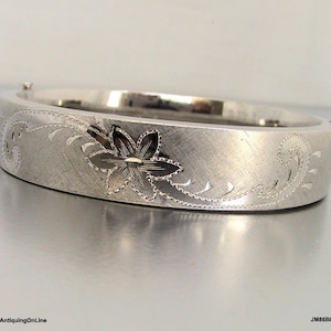 Vintage Brushed Sterling Floral Bangle | Engraved Vintage Sterling Floral Bracelet 16 grams | Gift for Her