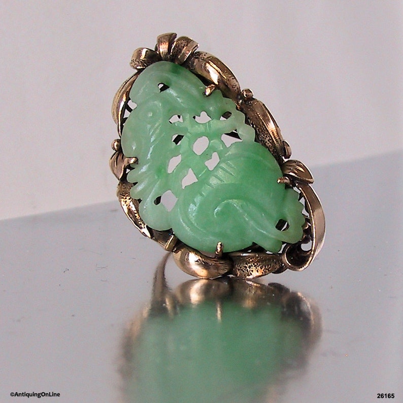 Antique 14K Gold Carved Jade Ring Gem Quality Pale Green | Etsy