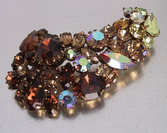 Austria Topaz Amber Citrine Glass Brooch | Brilliant Colorful Large Vintage 1950s Austrian Tear Drop Shape Brooch | Fiery Golden Crystals