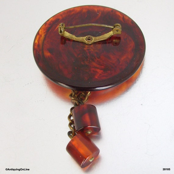 Tortoise Bakelite Pin with 2 Tubular Beads Hangin… - image 5