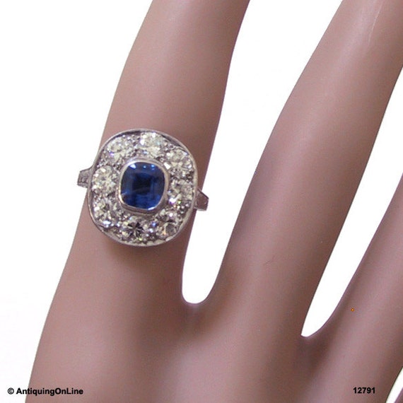 RESERVED Art Deco Platinum Sapphire Diamond Engagement Ring Art Deco Jewelry Antique Engagement Ring