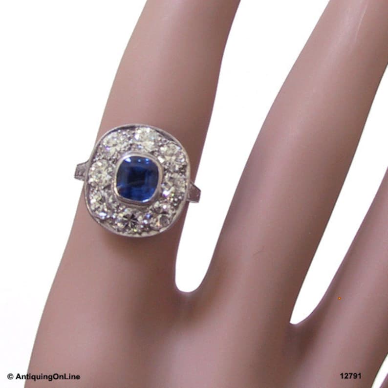 RESERVED Art Deco Platinum Sapphire Diamond Engagement Ring Art Deco Jewelry Antique Engagement Ring image 1