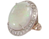 14K Opal Diamond Ring Platinum Top | Art Nouveau Statement Ring | October Birthstone | Engagement Ring