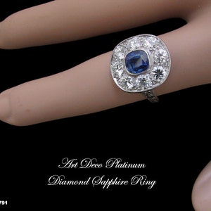 RESERVED Art Deco Platinum Sapphire Diamond Engagement Ring Art Deco Jewelry Antique Engagement Ring image 5