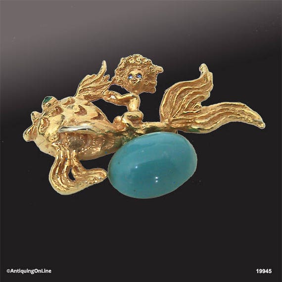 Oleg Cassini Fairy Pixie Riding A Fish Pin 1964 Ma