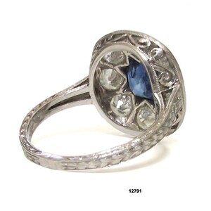 RESERVED Art Deco Platinum Sapphire Diamond Engagement Ring Art Deco Jewelry Antique Engagement Ring image 4