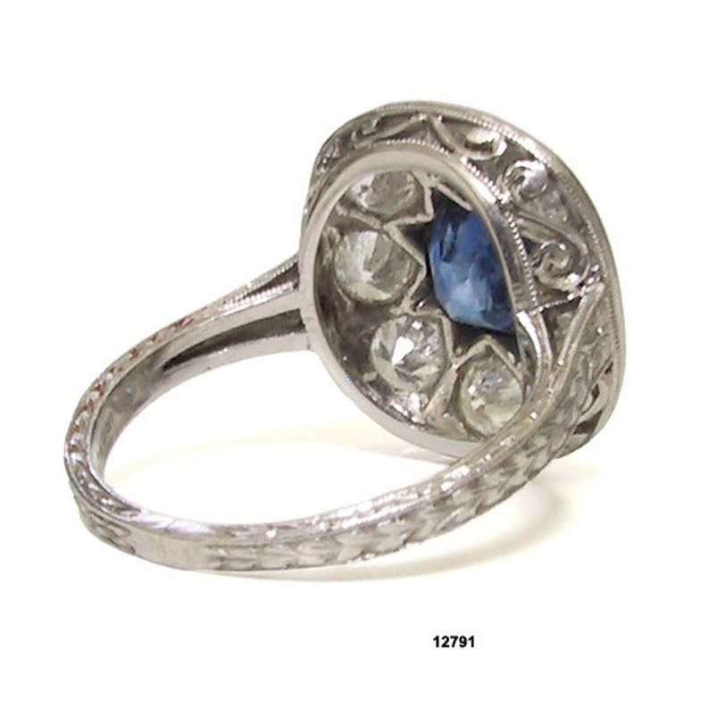 RESERVED Art Deco Platinum Sapphire Diamond Engagement Ring Art Deco Jewelry Antique Engagement Ring image 4