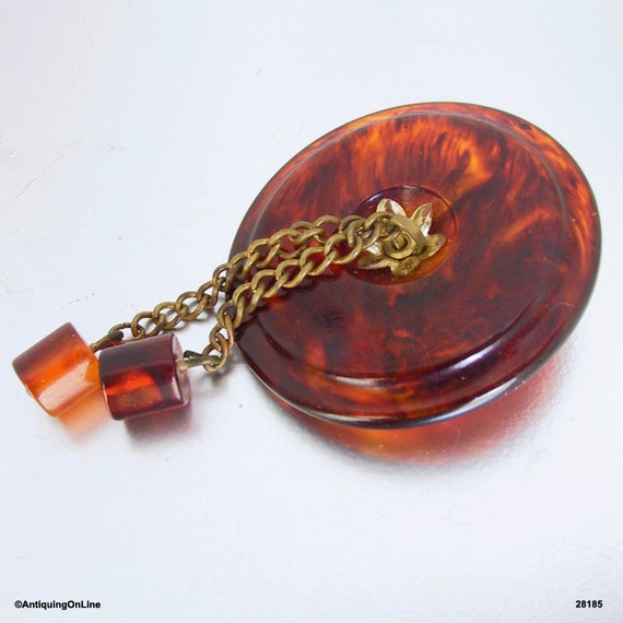 Tortoise Bakelite Pin with 2 Tubular Beads Hangin… - image 2