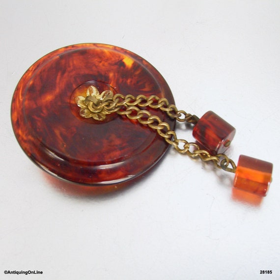 Tortoise Bakelite Pin with 2 Tubular Beads Hangin… - image 3