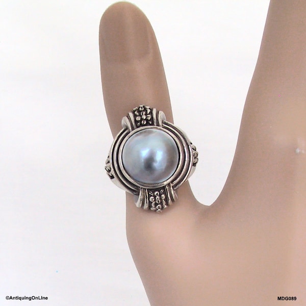 9.3mm Blue Gray Mabe Pearl Ring Size 7 | 16 grams Sterling Silver GSI S.S. 925 | Gift for Her