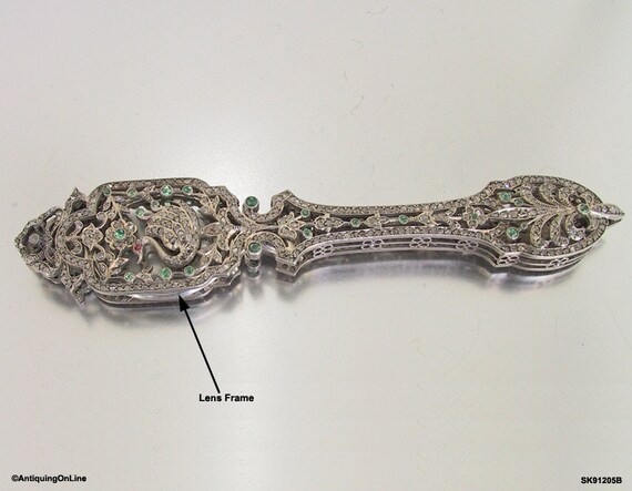 Edwardian Diamond Emerald Lorgnette Folding Opera… - image 4