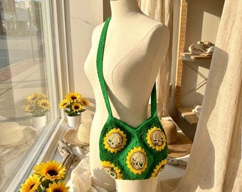 Skull Sunflowers Handcrafted Crochet Bag — A Stylish Everyday Mini Tote