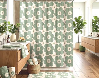 Hand-painted Scandinavian Folk Art Shower Curtain | Vintage Nordic Mid-Century Modern Floral Boho Farmhouse Bathroom Decor