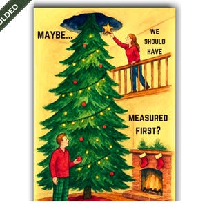 4er Set Handgefertigte Lustige Weihnachtskarten, Übergroßer Baum Aquarell 13x18 mit Umschlag