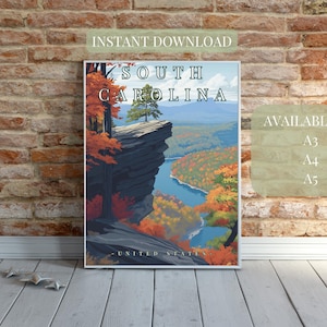 South Carolina Travel Poster – Table Rock State Park - Digital Download