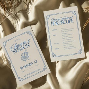 Verseau saison signe du zodiaque invitation EVJF modèle modifiable, modèle modifiable week-end horoscope itinéraire, anniversaire week-end
