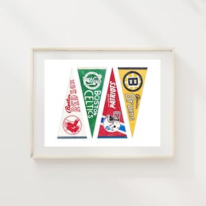 Boston Sports Wimpels aquarel Giclée Art Print: Red Sox, Patriots, Celtics, Bruins