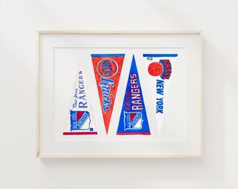 Custom Sports Pennants Downloadable Art Print | Watercolor Art Print, Apartment Art, Sports Team Art, Personalized Gift