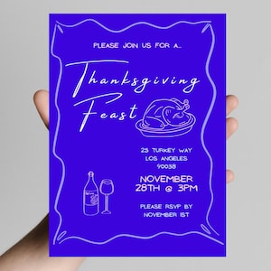 Contemporary Thanksgiving Party Invite | Illustrated Modern Thanksgiving Friendsgiving Feast Invitation | Editable Digital Invite for print