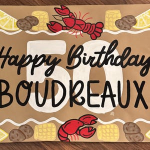 Hand-Painted Crawfish Boil Birthday Party Banner, Custom Design