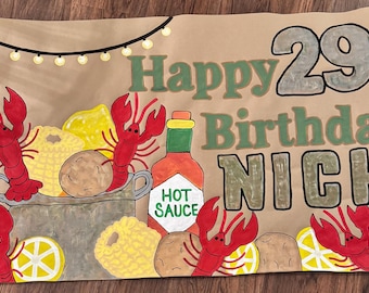 Crawfish Boil Birthday, Painted Crawfish Party Banner, Crawfish Birthday, Crawfish Boil Party,  Custom Painted Banner, Crawfish Boil Ideas