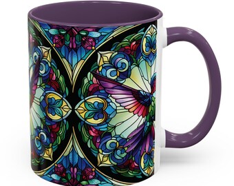 Kolibrie-koffiemok met glas-in-loodeffect: kleurrijke keramische accentkop