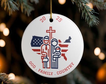 Patriotic Ceramic Ornament: Religious Family Keepsake